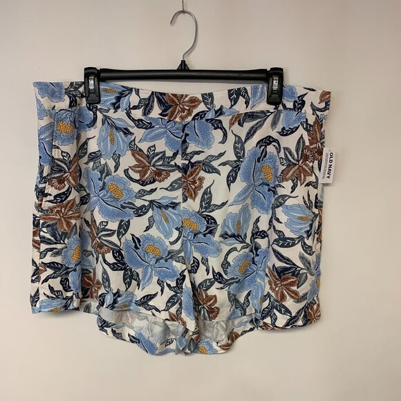 Old Navy Womens Shorts SZ XXL Blue Floral Flat Front NWT Causal Tropical Relaxed - Picture 1 of 9